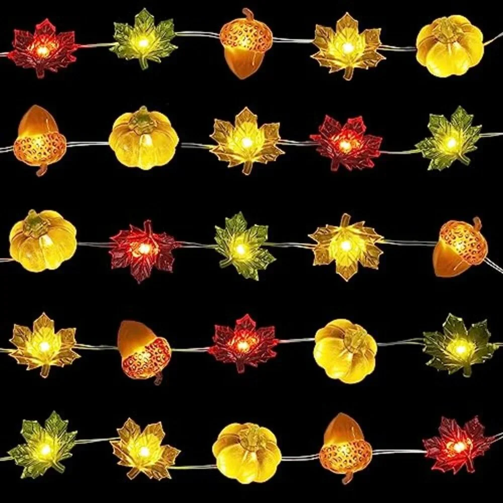 Fall String Lights Acorn Pumpkin Maple Leaf 3D LED 10 FT Thanksgiving Lights